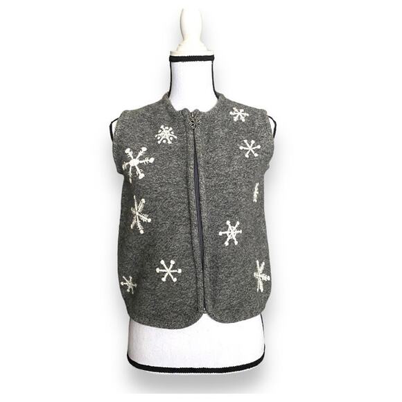 Vntg Cabela's Wool Snowflake Sweater Vest Sz S Grey Sleeveless Zip Up Novelty - Picture 5 of 12